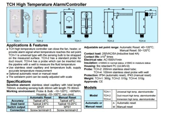 TCHSpec TCH High Temperature Alarm/Controller Duct Mount
